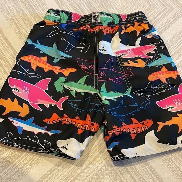 Wes and Willy Boys Black with Colored Sharks Bathing Suit - Picture 4 of 6